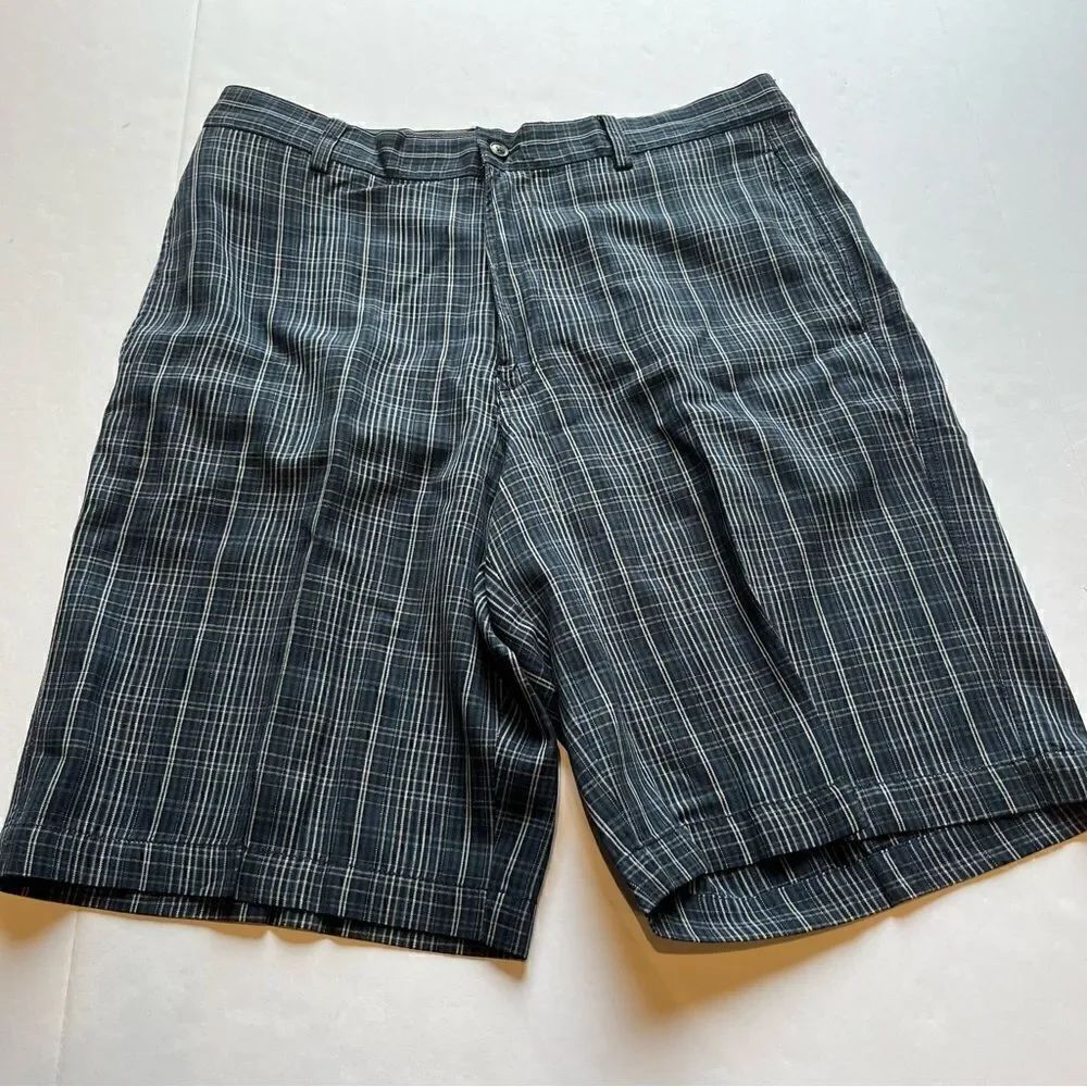 Tommy Bahama Men's Shorts Navy Blue/Grey Plaid Size 34 Silk/Linen